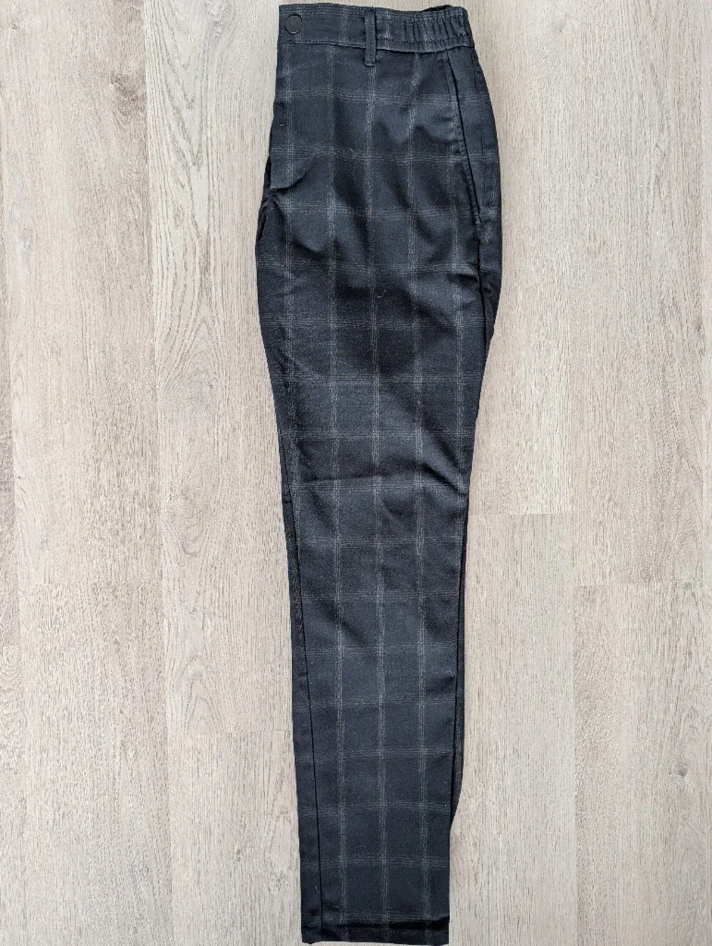 Zara Mens Black Windowpane Plaid Trousers Size M Tailored Slim Fit Office Preppy